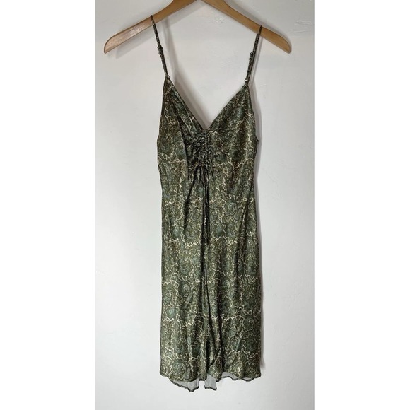 Zara Dresses & Skirts - ZARA Slip Dress Bias Cut Silky Satin Mini Green Paisley Print SZ XS